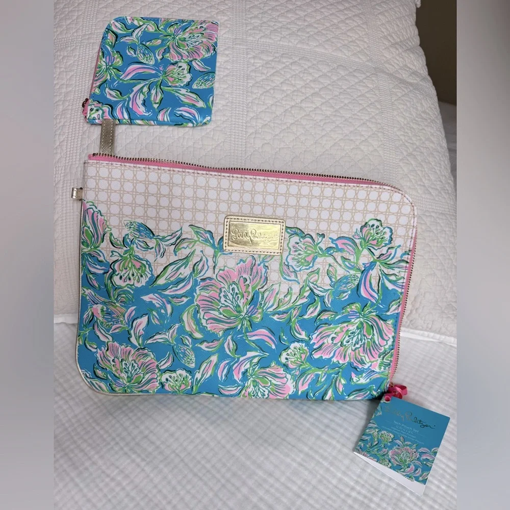 LILLY PULITZER Laptop Case Floral Tech Sleeve Set Zipper Pouch Chick Magnet NWT